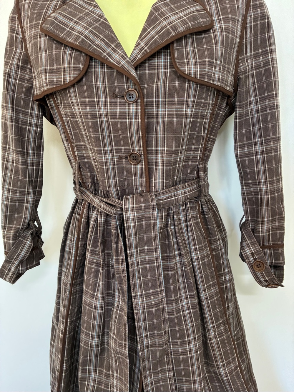 BCBGMaxAzria Trench Coat"Adele" Plaid Coat Excellent Vintage Condition XS - Picture 3 of 8